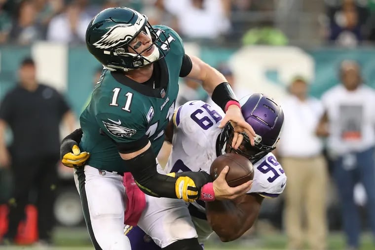 Carson Wentz has been sacked 26 times in six starts this season. He was sacked just 32 times in 11 starts in 2011.