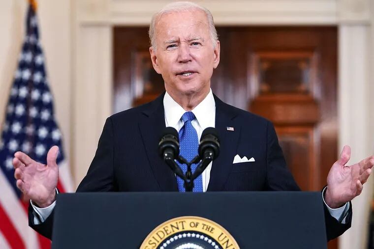 U.S. President Joe Biden addresses the nation in the Cross Hall of the White House in Washington, DC on June 24, 2022, following the US Supreme Court's decision to overturn Roe vs. Wade.