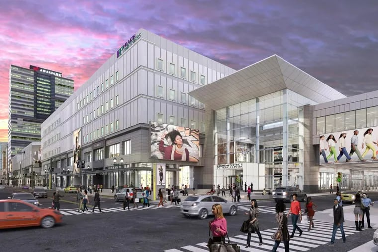 Artist's rendering of the section of the former Gallery at Market East shopping mall that houses 907 Market St. offices, after redevelopment into what's being called Fashion District Philadelphia.