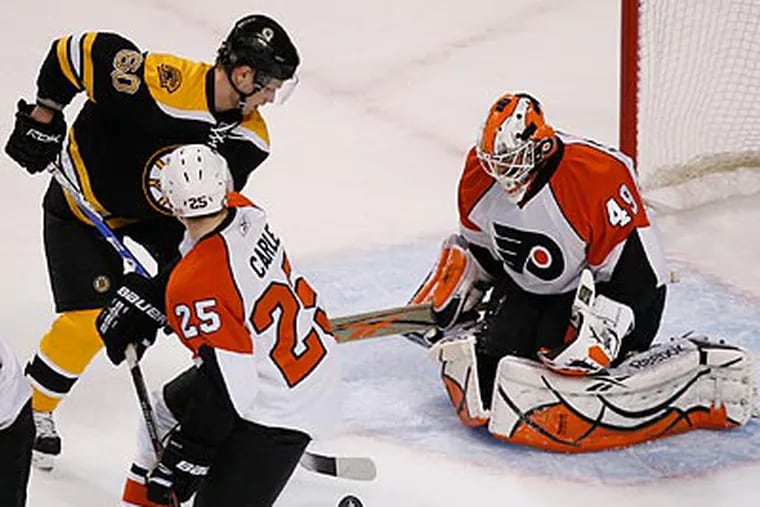 Michael Leighton recovered from a shaky start to backstop the Flyers to their Game 7 victory. (Ed Hille / Staff Photographer)