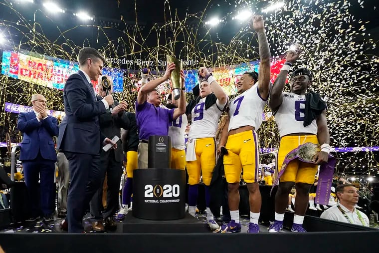 Will will get to a scene like this, when LSU head coach Ed Orgeron held the trophy after the team's victory over Clemson in the NCAA College Football Playoff national championship game in January?