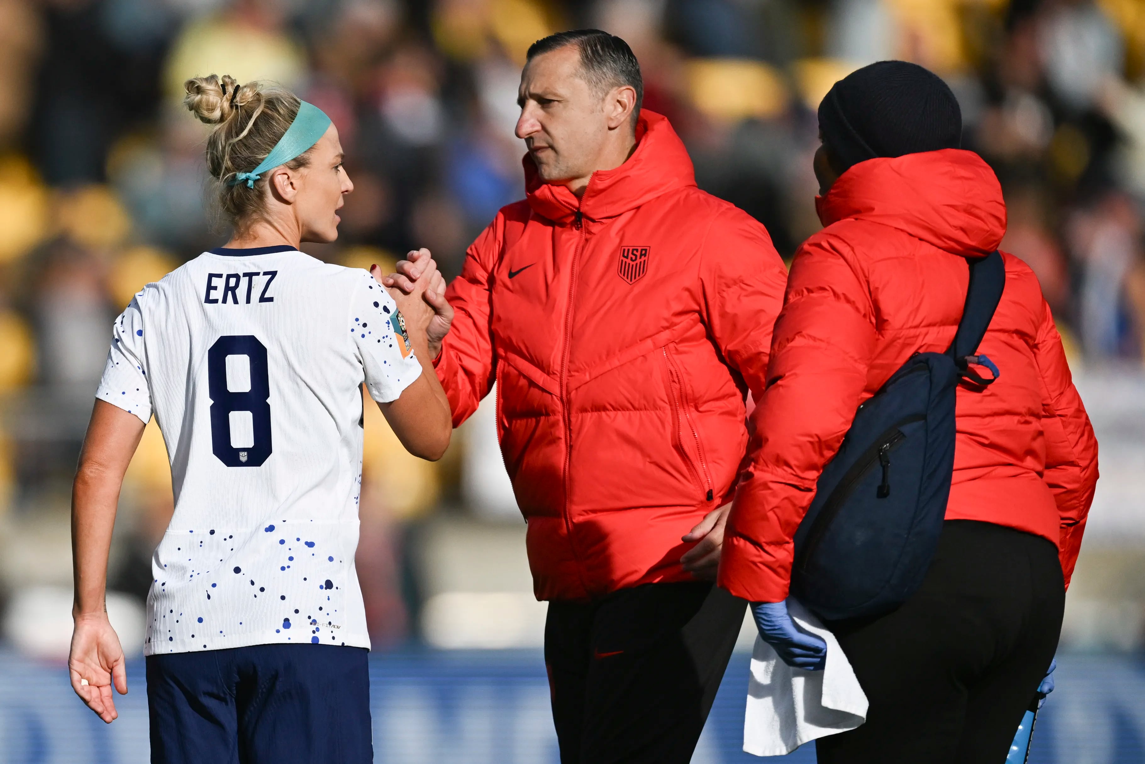 U.S. head coach Vlatko Andonovski and Julie Ertz during their 1-1 draw vs. the Netherlands. 