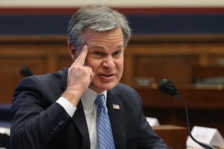 Federal Bureau of Investigation Director Christopher Wray testifies before a House Committee on Homeland Security hearing Thursday.