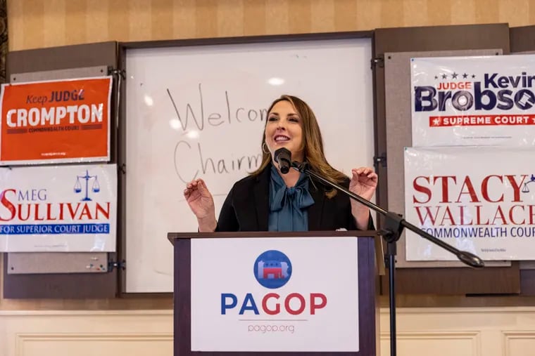 Republican National Committee Chairwoman Ronna McDaniel in Doylestown, Pa., on Tuesday, Oct. 19, 2021.