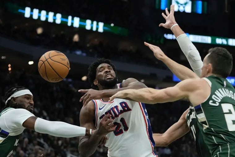 Joel Embiid finished the Sixers' season-opening loss with 24 points, seven rebounds and six assists, but struggled to find a rhythm on offense.