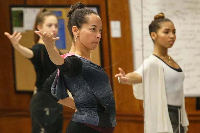 Flamenco star Belen Maya leads a class at Drexel. She will dance her one-woman show, “Romnia,” for two performances this weekend.