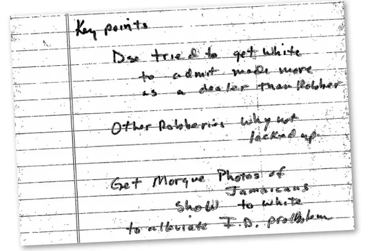 Notes from the District Attorney's file suggest the sole eyewitness, James White, would not have been able to identify the victims in a triple murder without first being shown their photos.