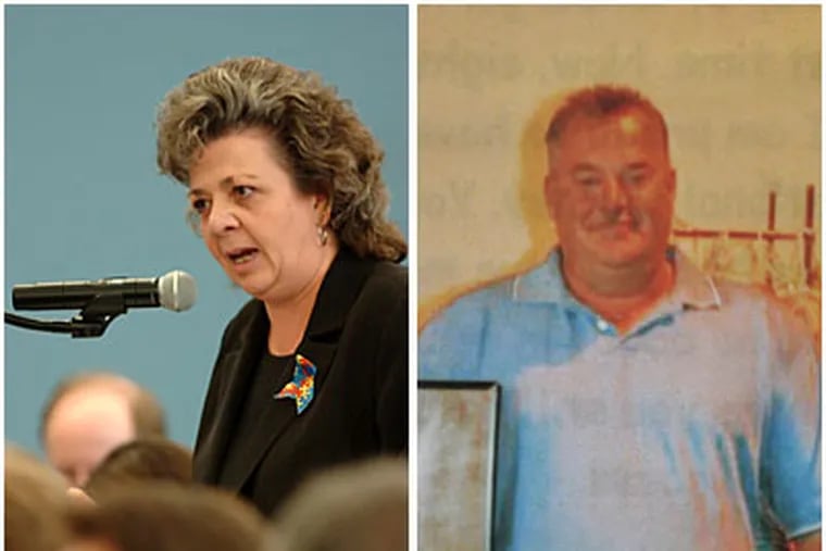 Rosemary DiLacqua, former board president of the Philadelphia Academy Charter School, left, and Kevin O’Shea, right, former CEO, were charged with fraud today. (file photos)