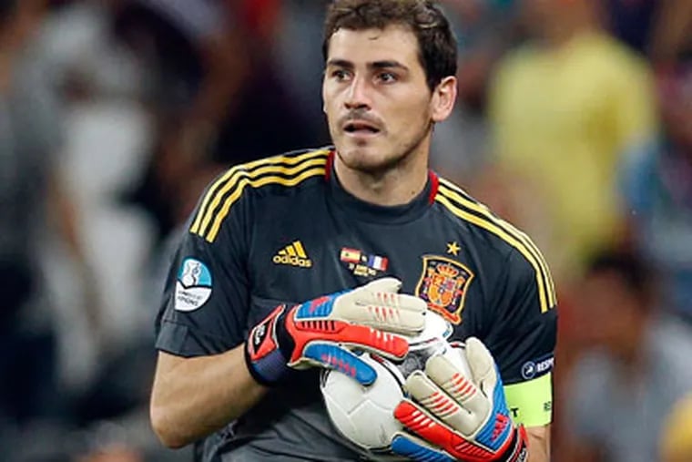 Goalie Iker Casillas and Real Madrid take on Glasgow Celtic at the Linc on Saturday. (AP Photo/Michael Sohn)