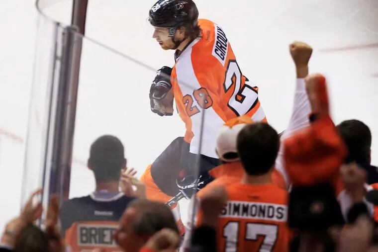 &quot;It's going to be intense right off the bat,&quot; Claude Giroux said of Game 1 with the Devils. Above, he is cheered after his first-period goal against the Pens in Game 6.