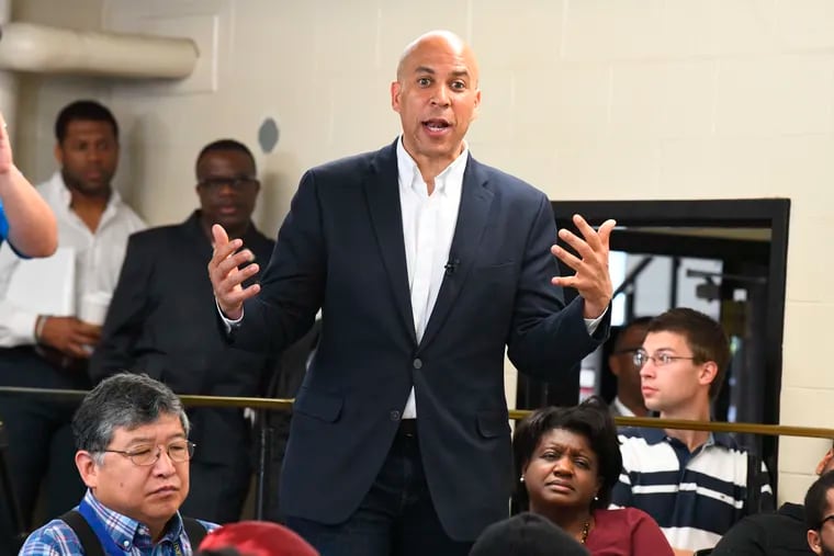 Democratic presidential candidate Sen. Cory Booker (D., N.J.) speaks during an April 26 campaign stop at Allen University in Columbia, S.C.
