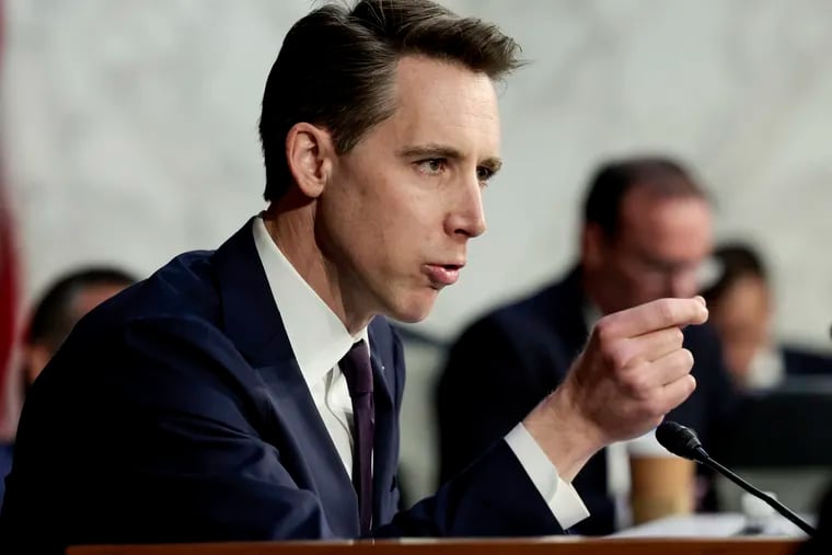 U.S. Sen. Josh Hawley (R-Missouri) speaks during a Senate Judiciary Committee business meeting to vote on Supreme Court nominee Judge Ketanji Brown Jackson on Capitol Hill, April 4, 2022, in Washington, D.C. Hawley recently had a viral exchange with a Berkeley law professor over the use of "women" to describe "people with a capacity for pregnancy."