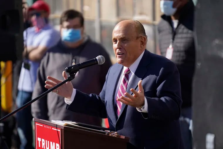Trump's personal lawyer Rudy Giuliani speaks during a news conference Saturday in Philadelphia.
