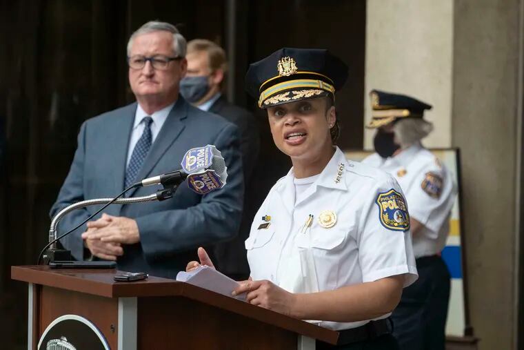 Mayor Jim Kenney and Police Commissioner Danielle Outlaw hold a news conference in June.