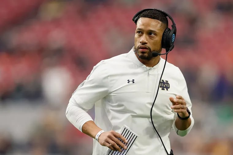 Notre Dame head coach Marcus Freeman is still looking for his first win with the Fighting Irish after last week's stunning loss to Marshall. (Christian Petersen/Getty Images/TNS)