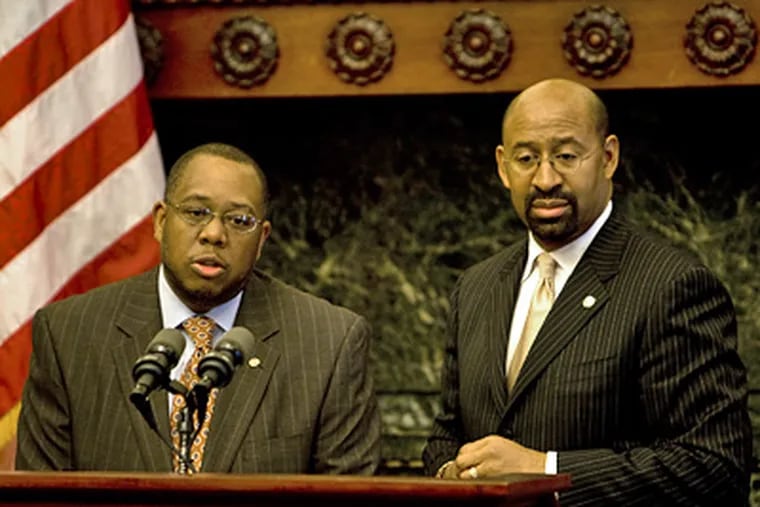 Revenue Commissioner Keith Richardson alongside Mayor Michael Nutter during a press conference in 2009. (File photo: Kevin Cook / Staff Photographer)