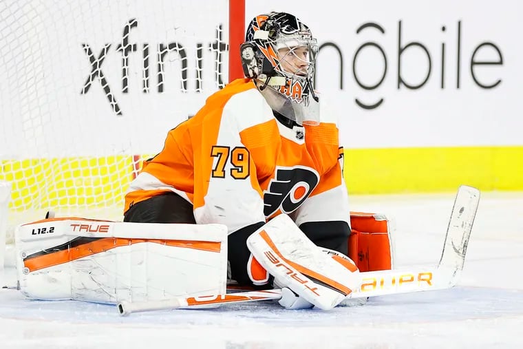 Flyers goaltender Carter Hart has been ruled out of Monday's game against the Carolina Hurricanes with an eye infection.