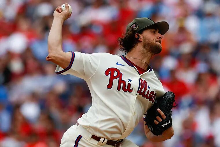 Aaron Nola pitching for the Phillies against the Chicago Cubs on May 20. He allowed three homers against the Braves on Thursday.