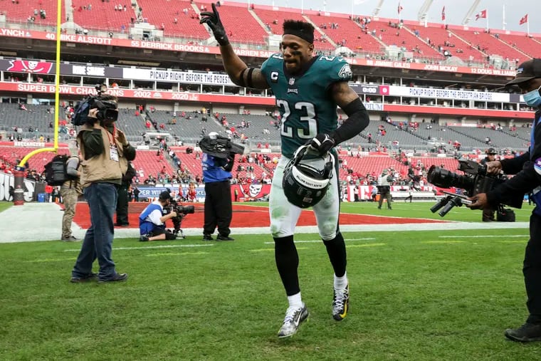 Safety Rodney McLeod leaving the field after his last game with the Eagles, the playoff loss to the Tampa Bay Buccaneers on Jan. 16.