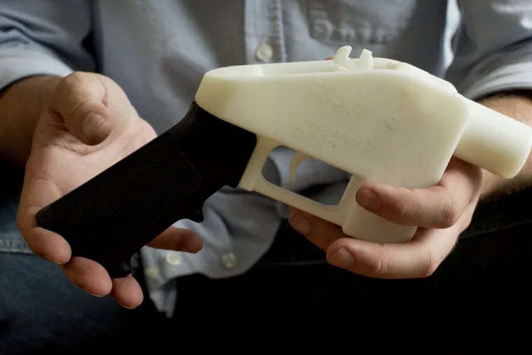 A plastic pistol that was completely made on a 3D-printer at a home in Austin, Texas.
