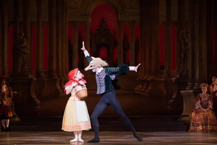 Tchaikovsky’s score gives musical form to Red Riding Hood and the Wolf: Pennsylvania Ballet soloist James Ihde and corps de ballet member Kathryn Manger in “The Sleeping Beauty.”