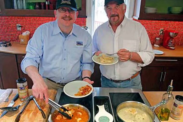 Michael Dernoga (left) and Ridgely B. Francisco named their Lizbeth Lane Gourmet Cuisine line of &quot;simmer sauces&quot; for their street. They &#0150; and food-industry experts &#0150; say the sauces could fill needs in the market for all-natural and gluten-free products.