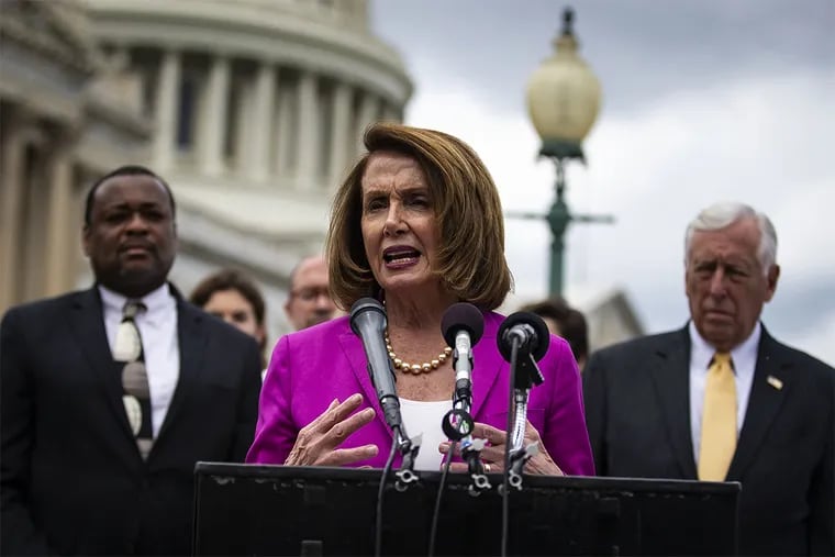 Democratic candidates are being pressed about whether they support House Minority Leader Nancy Pelosi, D-Calif., and are subjected to GOP attacks tying them to her regardless of how they answer. Above Pelosi speaks at a news conference in June.