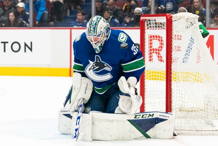 Thatcher Demko of the Vancouver Canucks could be a valuable longshot bet to win the Hart Trophy.  (Photo by Rich Lam/Getty Images)