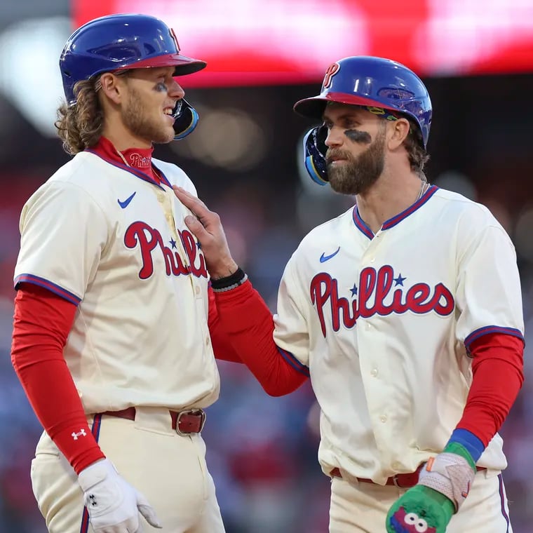 Alec Bohm (left) and Bryce Harper are producing the way they were expected to produce when Dave Dombrowski built the Phillies roster the past few years, and they're a big reason why the Phillies are 37-14, their best start ever.