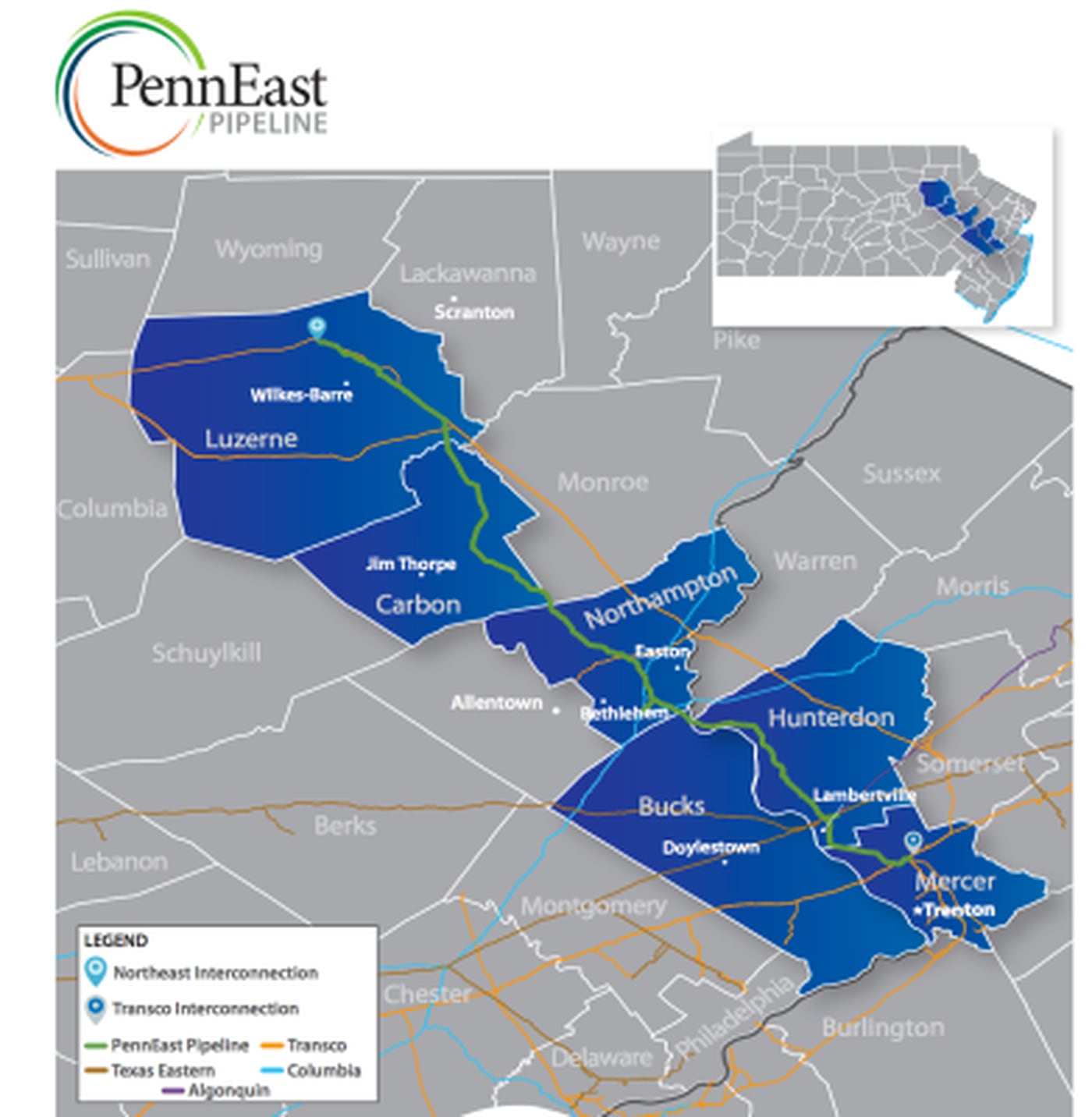 The PennEast Pipeline would deliver 1 billion cubic feet of Marcellus Shale natural gas from Pennsylvania to a pipeline interconnection near Trenton. (PENNEAST PIPELINE CO.)