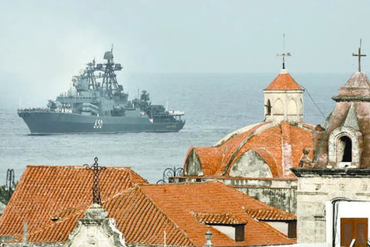 The Admiral Chabanenko , an antisubmarine destroyer, arrives in Havana Bay, one of three Russian vessels to do so yesterday.