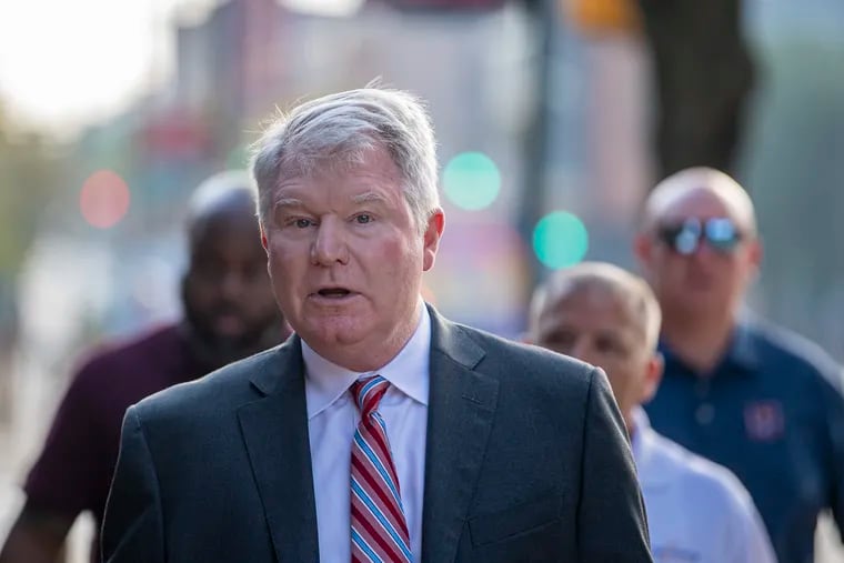 Labor leader John Dougherty, the former head of Local 98 of the International Brotherhood of Electrical Workers, arrives at the federal courthouse in Center City in October 2021.
.