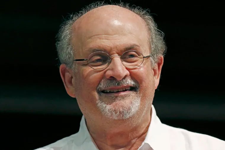 Author Salman Rushdie appears during the Mississippi Book Festival in Jackson, Miss., on Aug. 18, 2018. The U.S. is imposing financial penalties on an Iranian-based organization that raised money to target British-American author Rushdie, who was violently attacked at an August literary event.