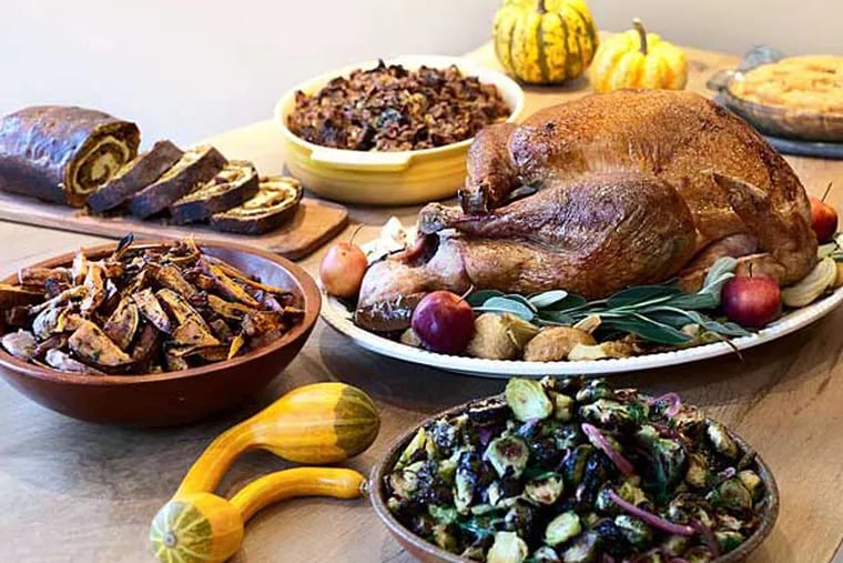 Thanksgiving dinner prepared by chef Eli Kulp of Fork features mega-brined turkey, cracked corn porridge and shoofly pie.