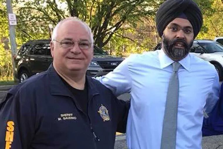 Bergen County Sheriff Michael Saudino with Attorney General Gurbir Grewal in a photo posted in May, 2018 to the Bergen County Sheriff's Facebook page.