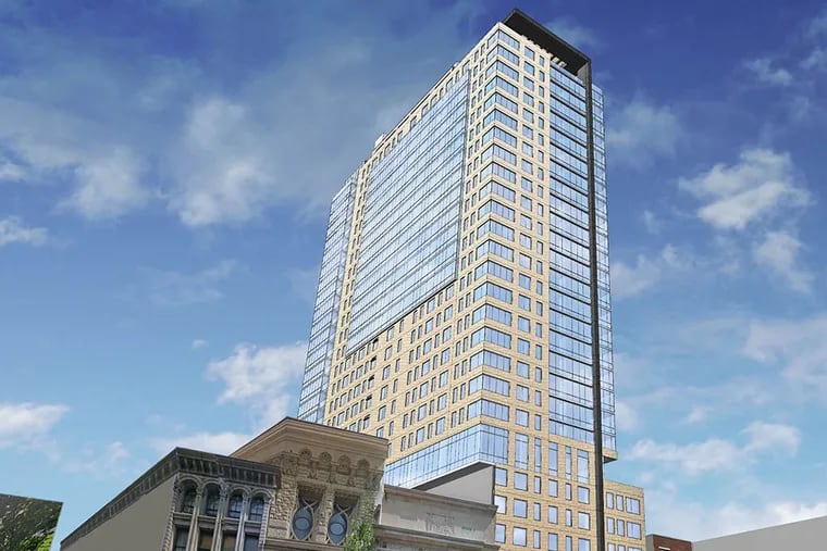 An artist’s rendering of the proposed 709 Chestnut St. The Mack-Cali Corp. is seeking city approval to build 300 units in a new 32-story tower there.