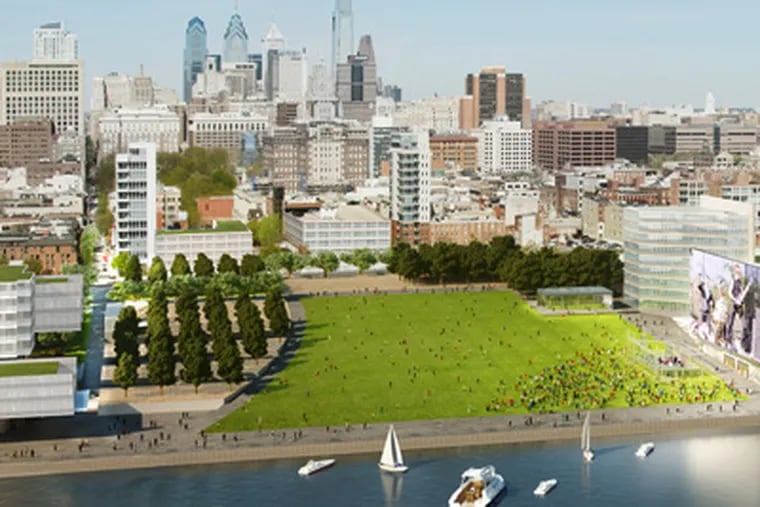 An artist's rendering of the new Penn's Landing. Monday the city presents a detailed master plan that would reshape the central Delaware riverfront as the flagship of a 21st-century lifestyle city. (KieranTimberlake, Brooklyn Digital)