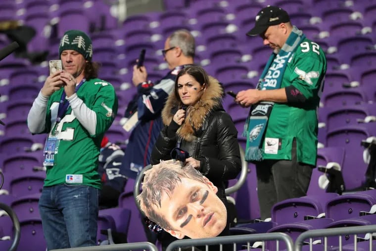 Some of the early-arriving Philadelphia Eagles fans at Super Bowl LII at U.S. Bank Stadium in Minneapolis.