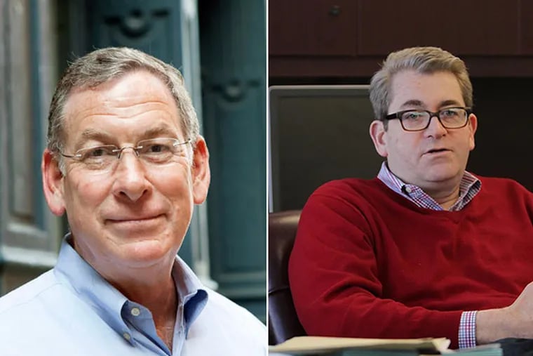 Sam Katz (left) and Bill Green (right) have been mentioned as potential candidates in the mayor's race though Katz has recently said he will not run. (Staff Photographers Jessica Griffin/David Maialetti)
