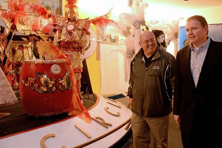 Leo Dignam (right) oversees the Mummers Parade for the city as deputy parks commissioner,
assisted by Jim Marino (left), who also plans the Broad Street Run.