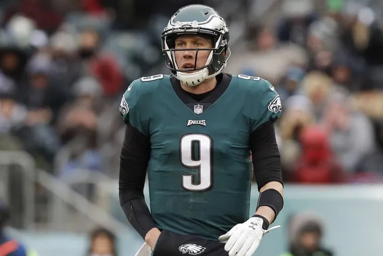Eagles quarterback Nick Foles on the field against the Dallas Cowboys on Sunday, December 31, 2017 in Philadelphia.