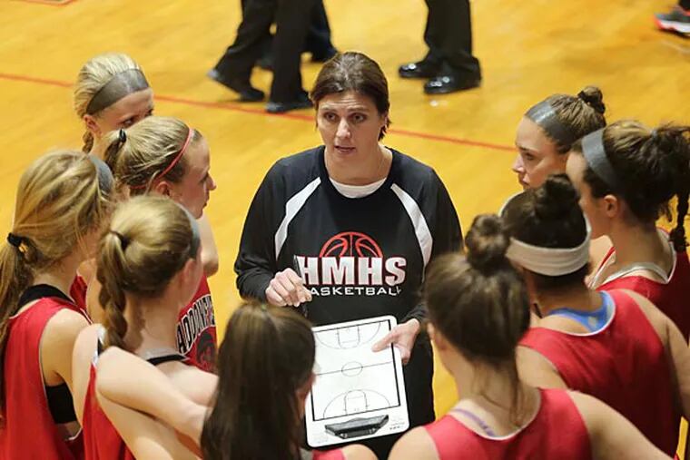 Haddonfield coach Jackie Donovan-Mulligan interacts with her players
Tuesday December 16, 2014. ( DAVID SWANSON / Staff Photographer )