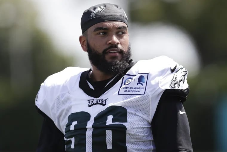 Eagles defensive end Derek Barnett after training camp at the NovaCare Complex in South Philadelphia on Sunday, July 29, 2018. YONG KIM / Staff Photographer