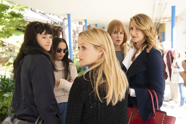 Shailene Woodley, left, Zoë Kravitz, Reese Witherspoon, Nicole Kidman and Laura Dern in a scene from Season 2 of "Big Little Lies." )