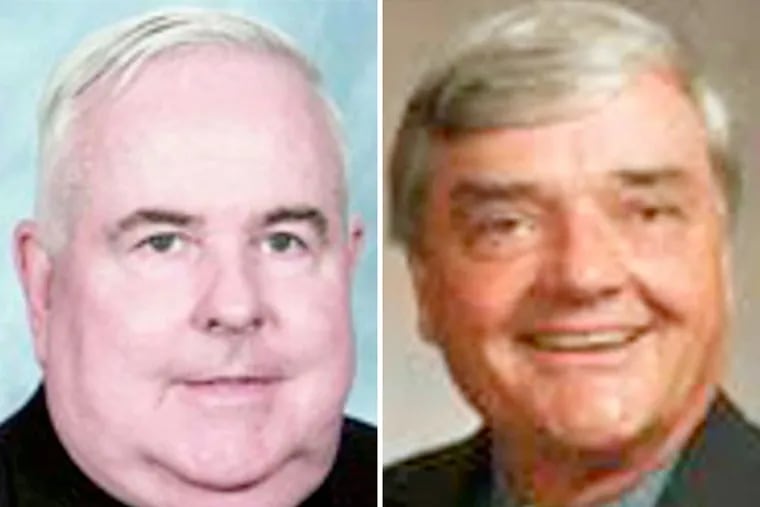 John P. Paul, formerly of Our Lady of Calvary Parish (left), and James J. Collins, who taught at Holy Family University, have been removed from ministry for substantiated claims of sexual abuse.