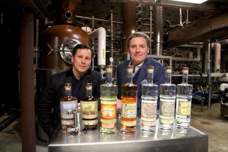 Brothers Scott Avellino and Don Avellino (left) in the distillery at Brandywine Branch Distillers, Elverson, Pa.