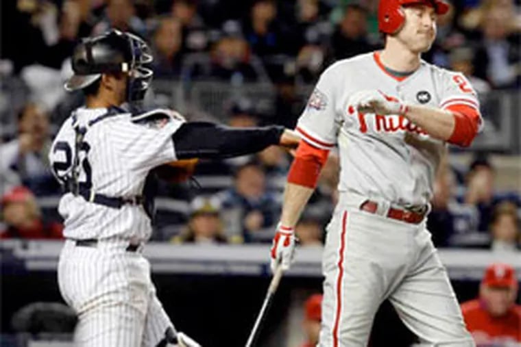 Chase Utley and the Phillies strike out in their bid to repeat as world champions. The Yankees won, 7-3, to claim their 27th title. (Ron Cortes / Staff Photographer)