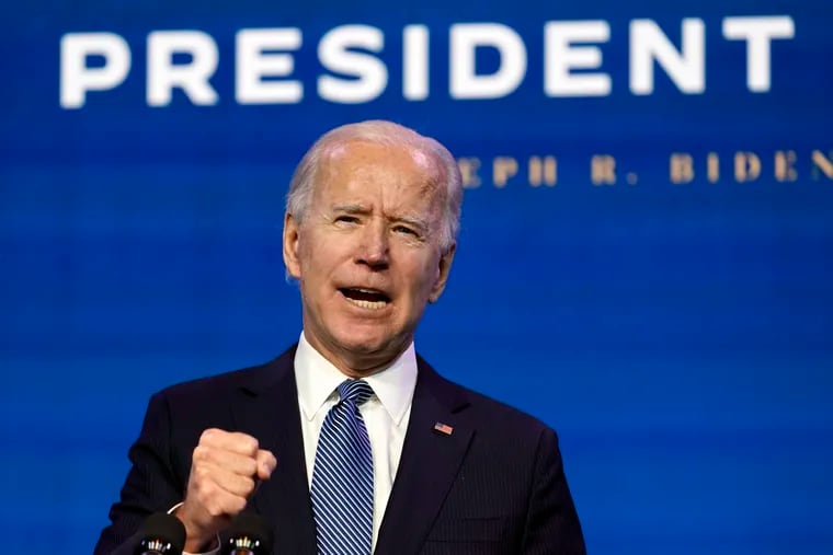 President-elect Joe Biden speaks during an event at The Queen theater in Wilmington on Thursday.