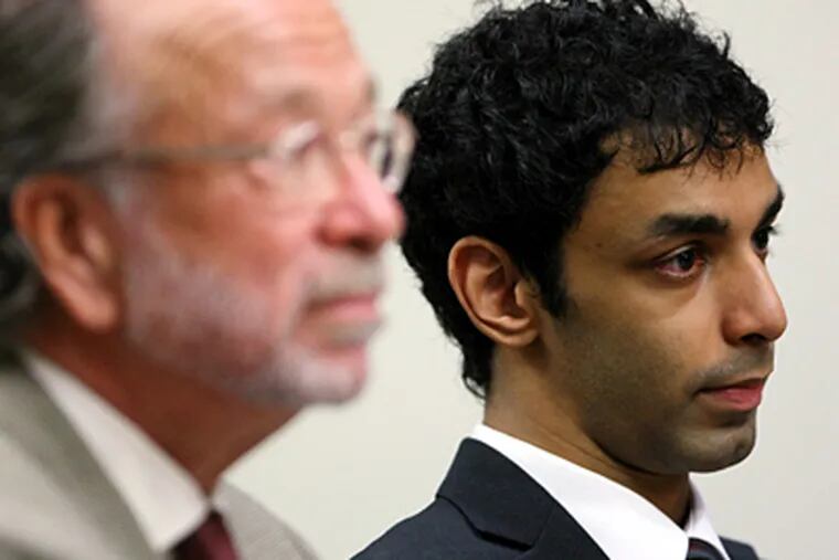 Former Rutgers student Dharun Ravi and attorney Steven D. Altman at the hearing. In September, Ravi's roommate killed himself. The case spurred global notice. (Mark R. Sullivan / Associated Press, pool)