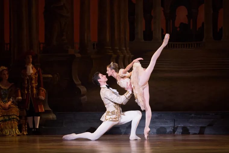 Pennsylvania Ballet principal dancers Oksana Maslova and Sterling Baca in “The Sleeping Beauty.”